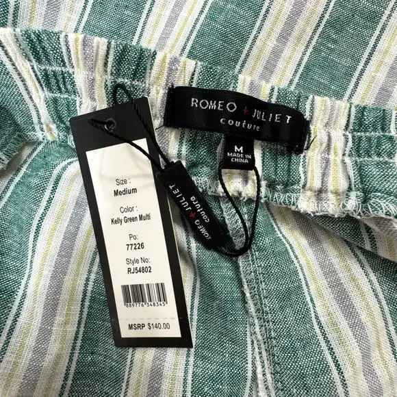 Womens Linen Blend Jumpsuit M Kelly Green Striped Wide Leg Sleeveless Tie Back - Picture 8 of 11